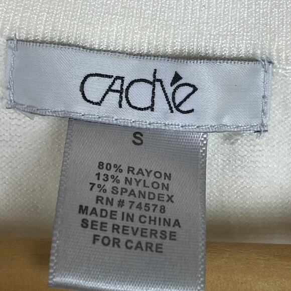 Cache Y2K Knit Beaded Tank Top Ivory Small Boho Festival Gathered Waist S - Picture 7 of 8